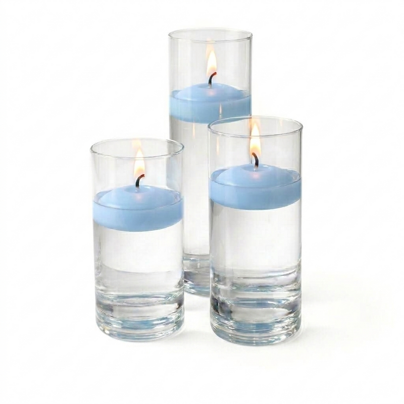 Cylinder Vase Centerpiece & Richland 3" Floating Candles Set of 3 - Light Blue - thumbnail number 2
