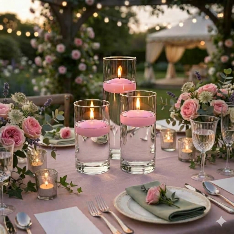 Cylinder Vase Centerpiece & Richland 3" Floating Candles Set of 8 - Pink - thumbnail number 5