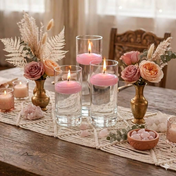 Cylinder Vase Centerpiece & Richland 3" Floating Candles Set of 8 - Pink - thumbnail number 4