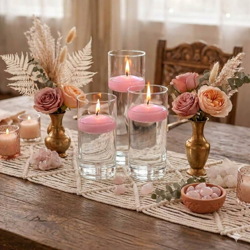 Cylinder Vase Centerpiece & Richland 3" Floating Candles Set of 8 - Pink - thumbnail number 4