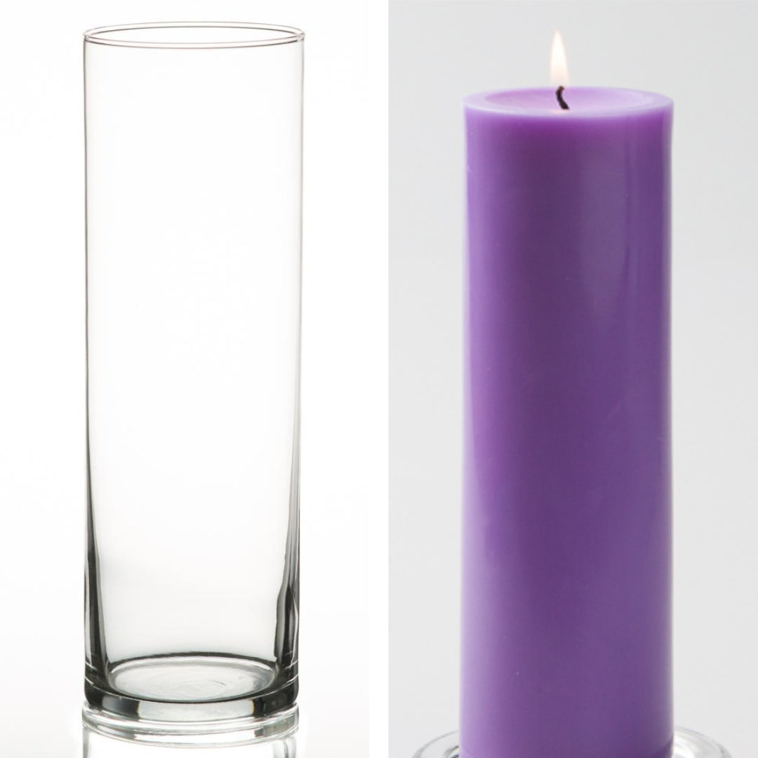 Richland Pillar Candle 9" & Eastland Cylinder Holder 10.5" Set of 12 (Choose your Color)