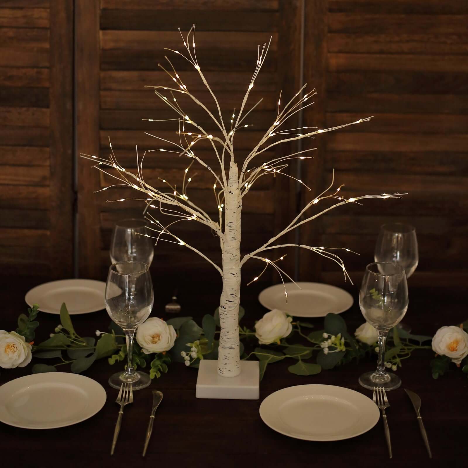 2ft Battery Operated Lighted Birch Tree – White/Warm White Rechargeable LED Fairy Lights for Table Décor
