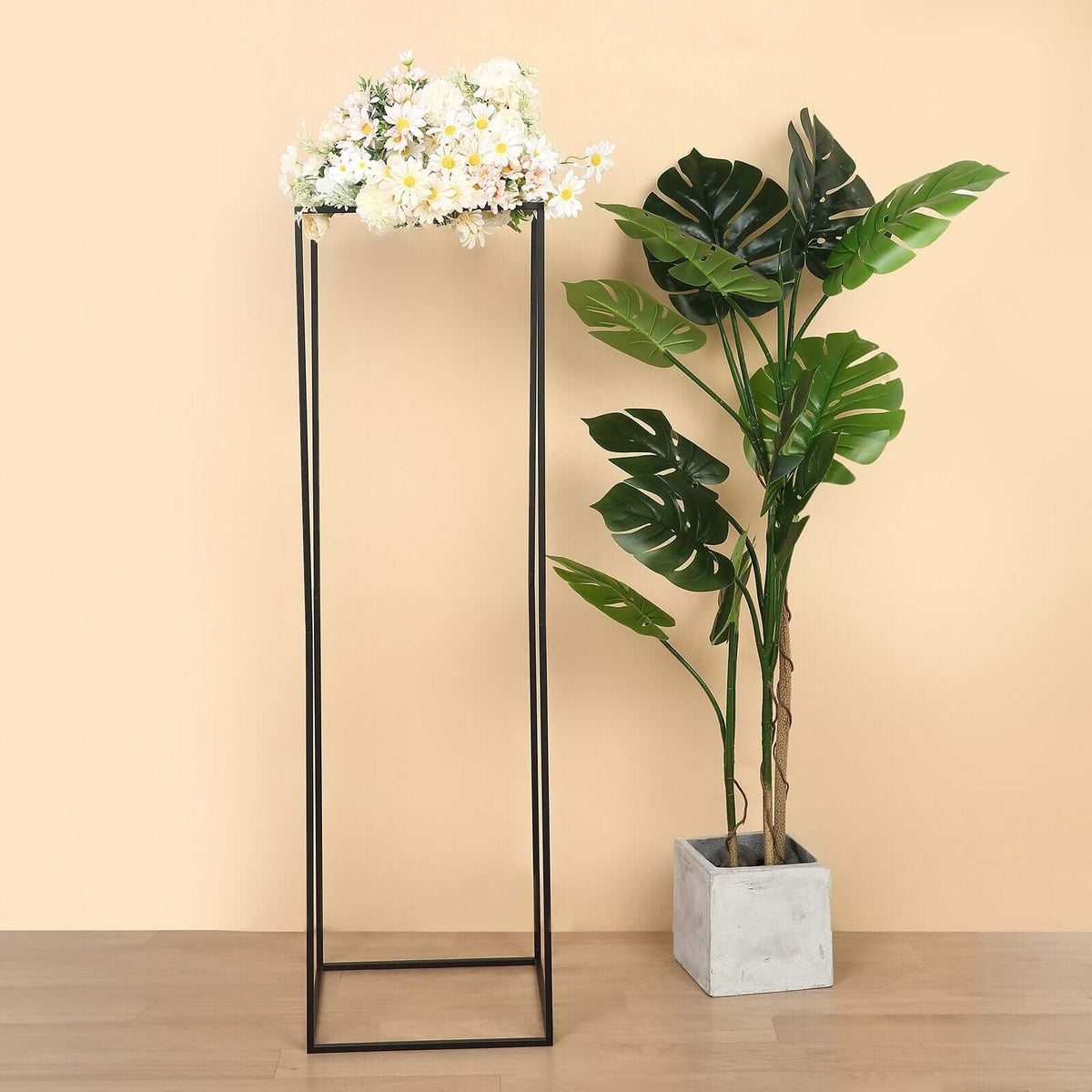 Matte Black 48" Rectangular Metal Flower Stands – 2-Pack Geometric Column Frames for Stylish Tablescapes