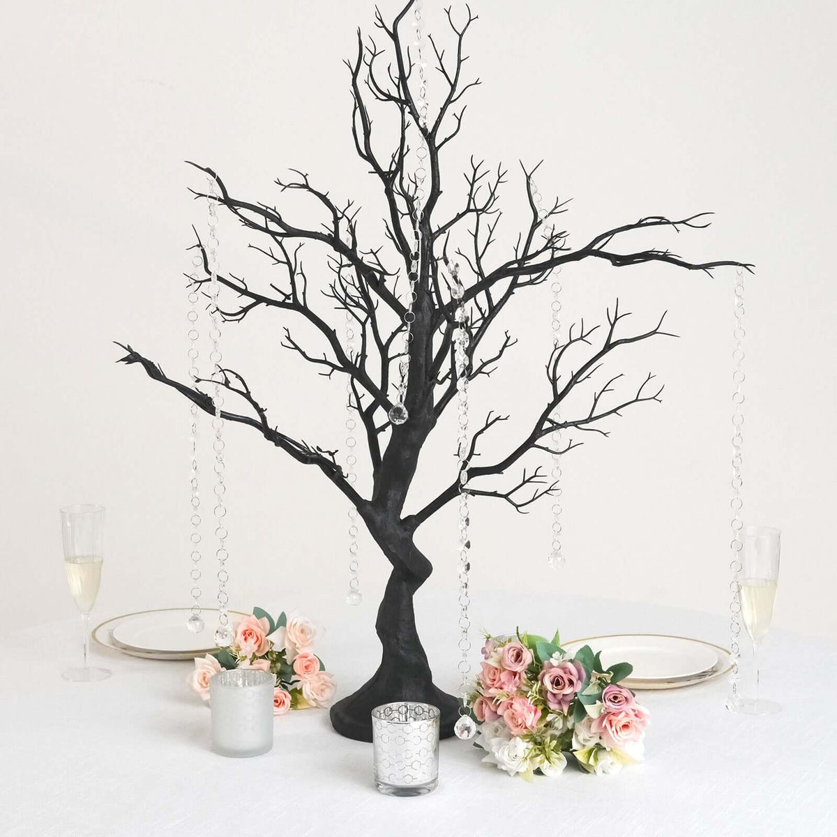 34" Artificial Black Manzanita Tree Centerpiece – Easy Assembly with 8 Acrylic Bead Chains