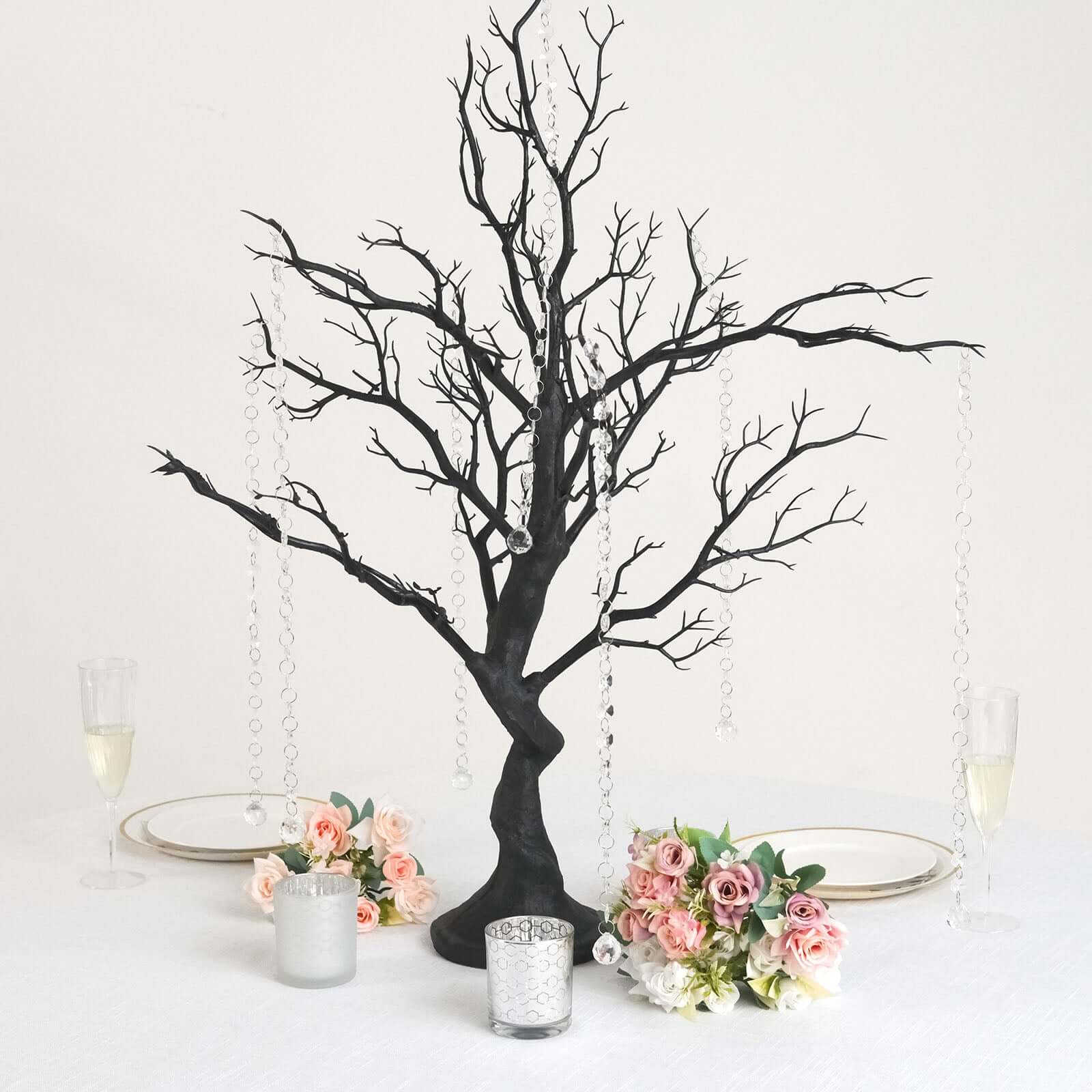 34" Artificial Black Manzanita Tree Centerpiece – Easy Assembly with 8 Acrylic Bead Chains