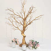34" Artificial Metallic Gold Manzanita Tree Centerpiece – Easy Assembly with 8 Acrylic Bead Chains - thumbnail number 2
