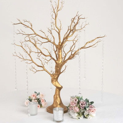 34" Artificial Metallic Gold Manzanita Tree Centerpiece – Easy Assembly with 8 Acrylic Bead Chains - thumbnail number 2
