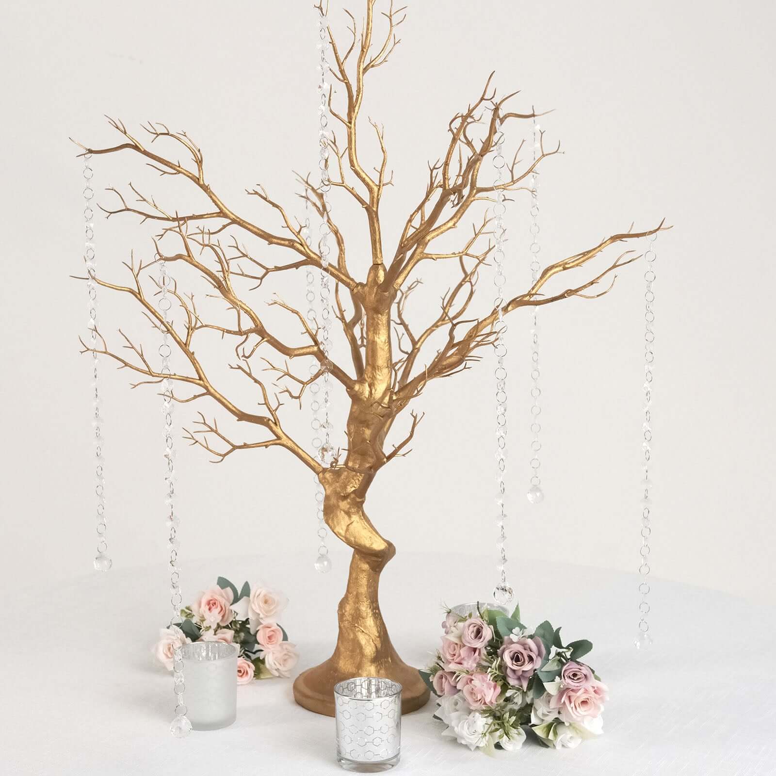 34" Artificial Metallic Gold Manzanita Tree Centerpiece – Easy Assembly with 8 Acrylic Bead Chains