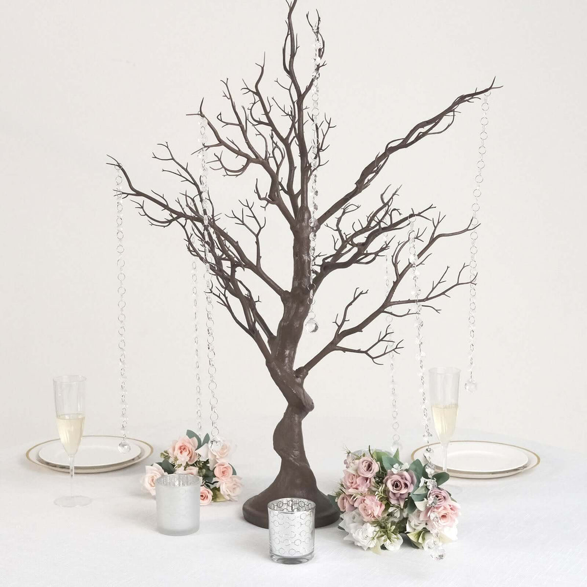 34" Artificial Natural Manzanita Tree Centerpiece – Easy Assembly with 8 Acrylic Bead Chains