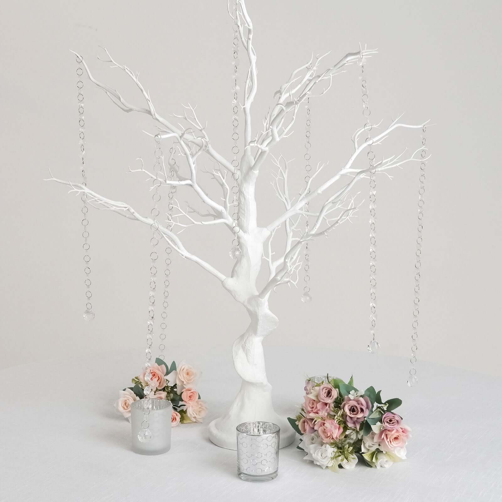 34" Artificial White Manzanita Tree Centerpiece – Easy Assembly with 8 Acrylic Bead Chains
