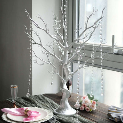 34" Artificial Metallic Silver Manzanita Tree Centerpiece – Easy Assembly with 8 Acrylic Bead Chains - thumbnail number 3