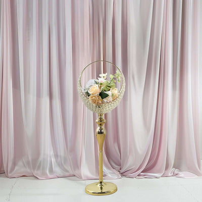 3ft Gold Metal Candle Holder Stand – Crystal Beaded Half Moon Basket Design with Round Base - thumbnail number 2