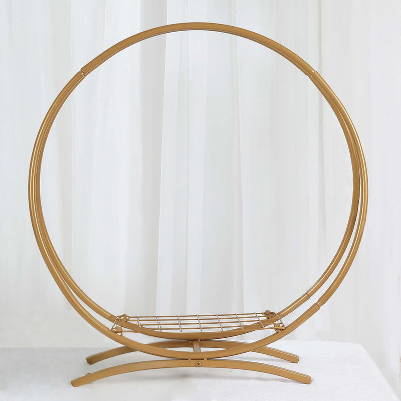 Double Frame Metal Hoop Centerpiece 24" Gold – Wedding Flower Stand for Cake Table Décor - thumbnail number 2