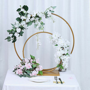 Double Hoop Gold Metal Centerpiece 24" & 16" – Wedding Flower Stand for Table and Event Décor