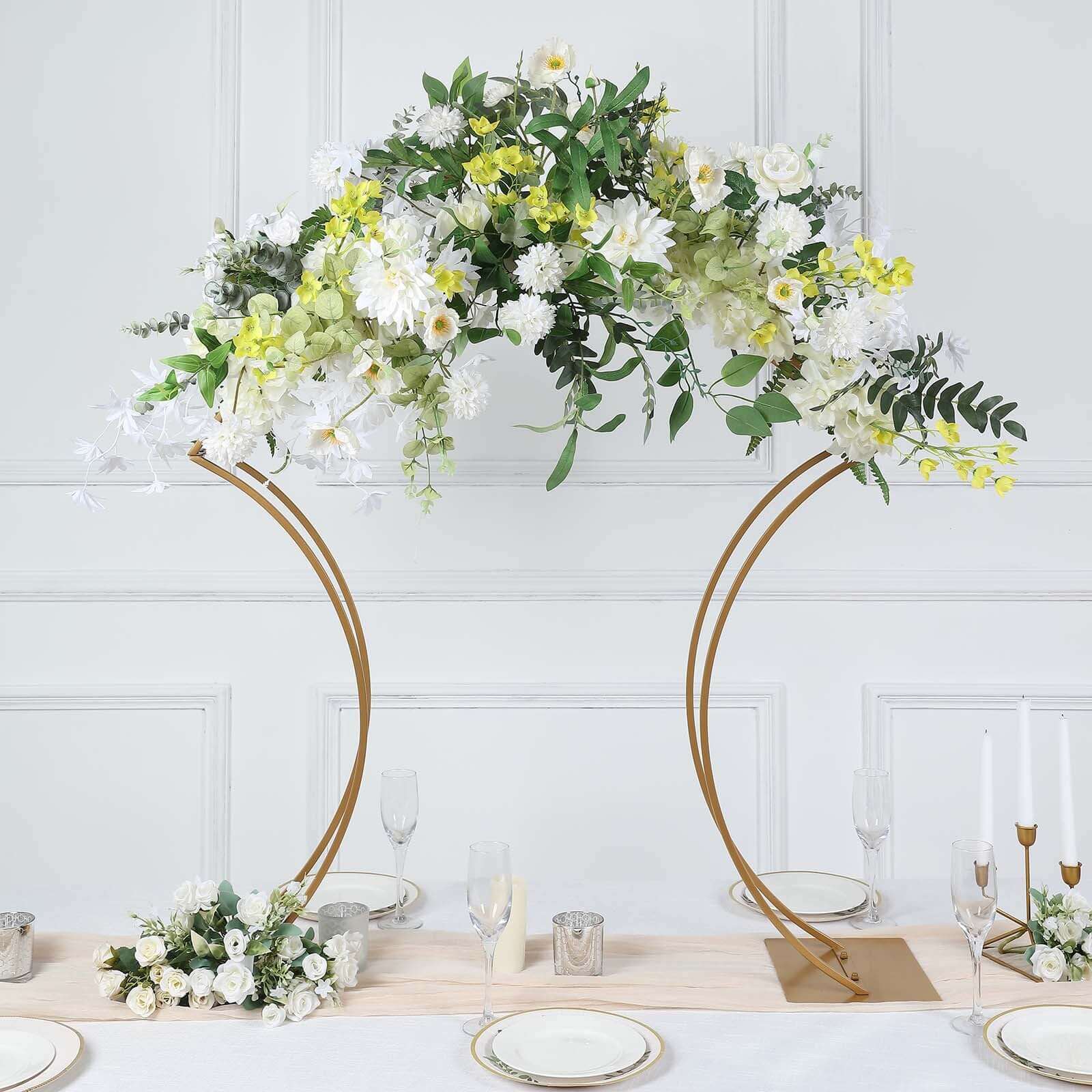 38" Curvy Design Gold Metal Floral Arch Frame – Wedding Table Centerpiece or Aisle Prop