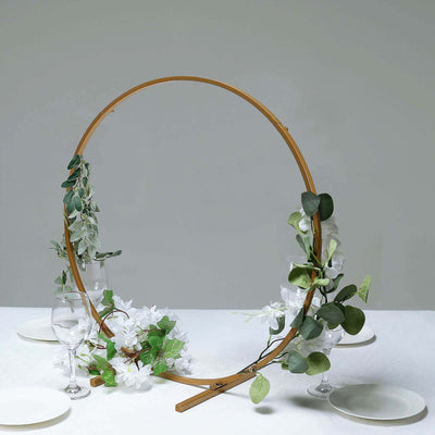 Gold Metal Hoop Wreath Centerpiece 24" – Round Arch Table Display for Weddings and Events - thumbnail number 2