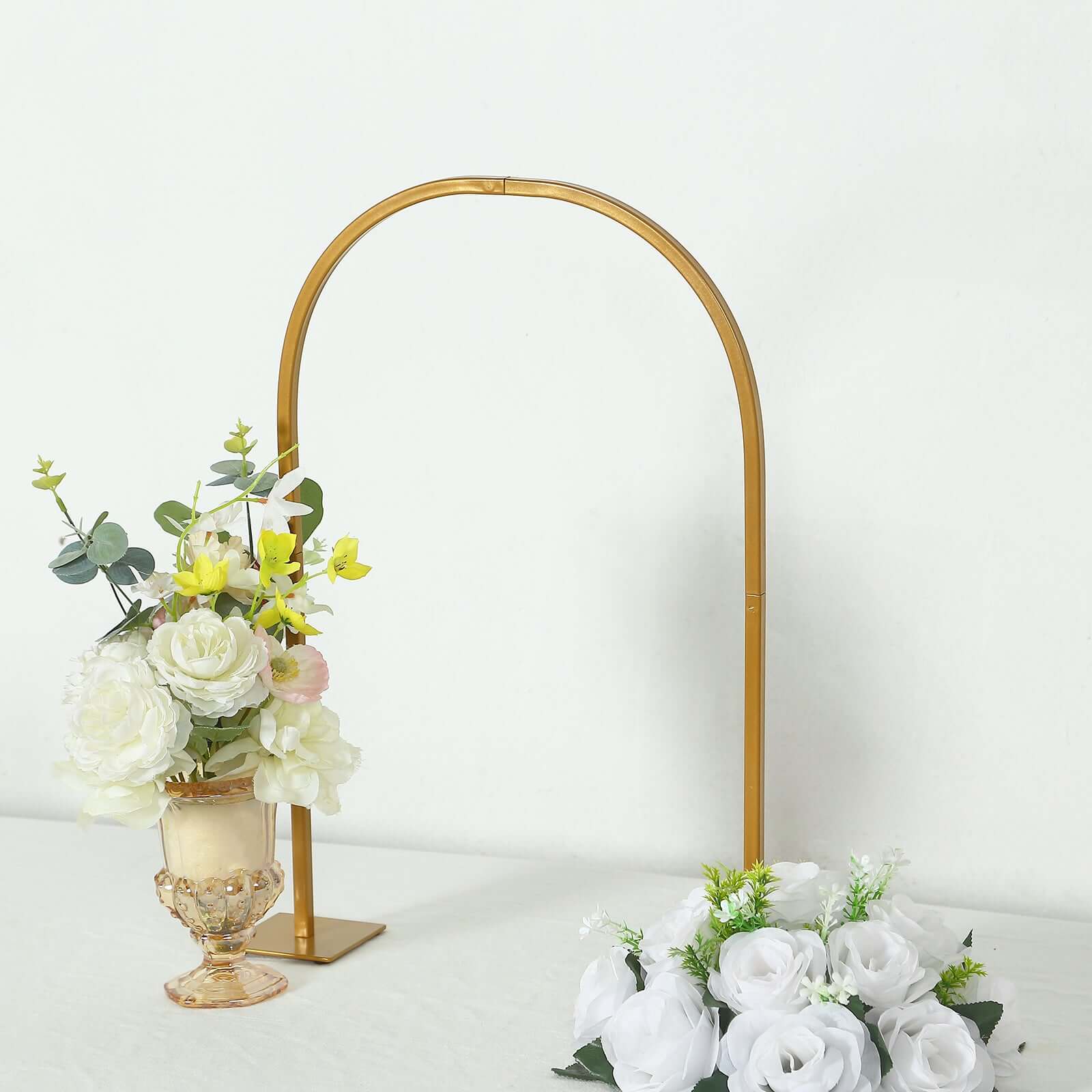 23" Gold Metal Wedding Cake Chiara Arch Centerpiece – Rounded Top Flower Stand Frame with Detachable Base