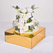 14"x14" Gold Mirror Finish Acrylic Cake Box Stand – Pedestal Riser with Hollow Bottom for Desserts - thumbnail number 3