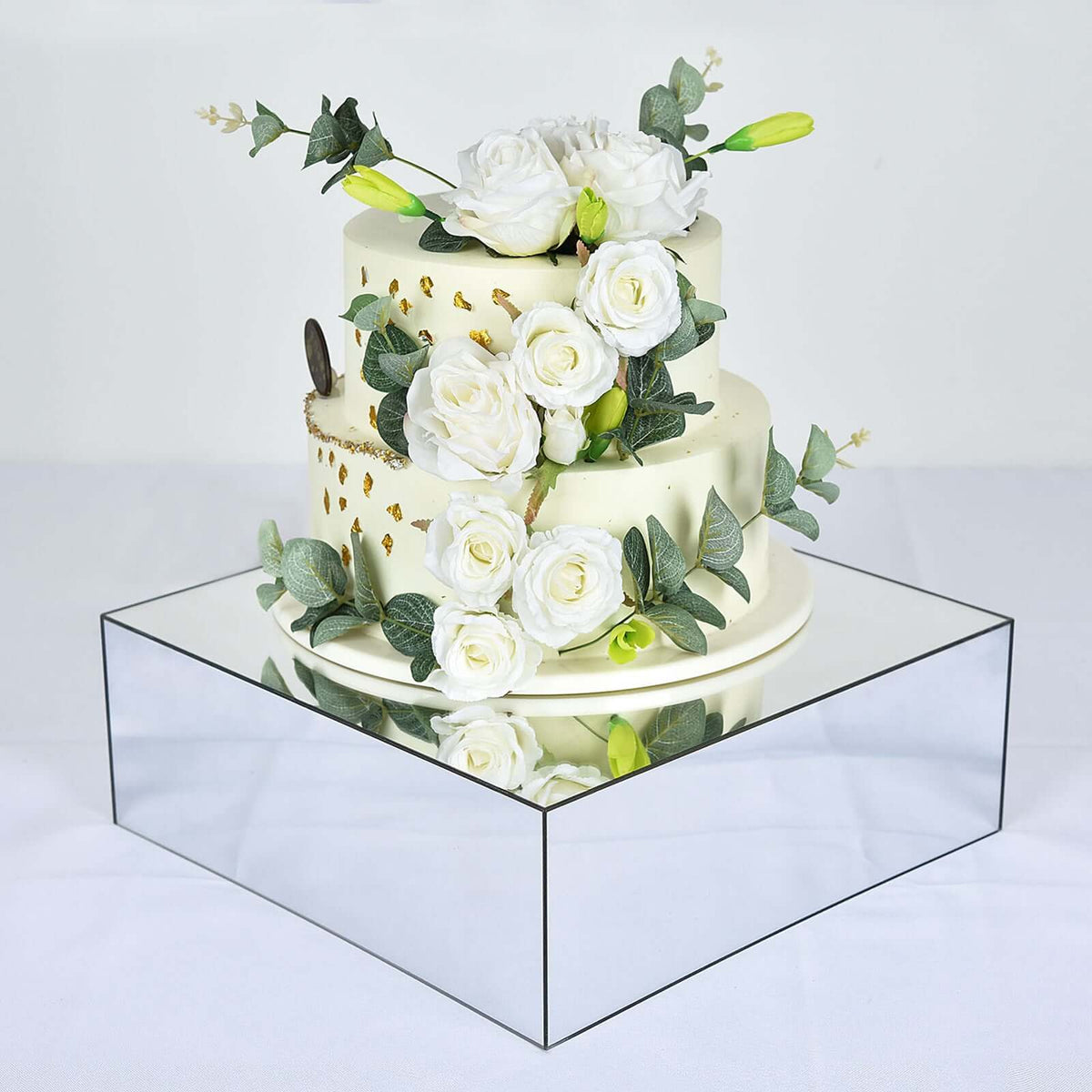 14"x14" Silver Mirror Finish Acrylic Cake Box Stand – Pedestal Riser with Hollow Bottom