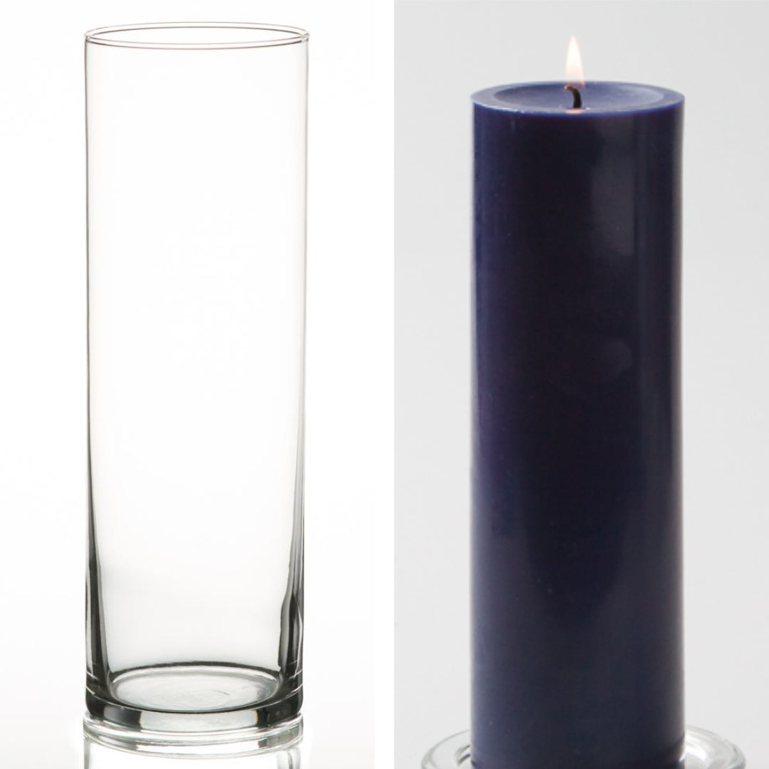Richland Pillar Candle 9" & Eastland Cylinder Holder 10.5" Set of 12 (Choose your Color)