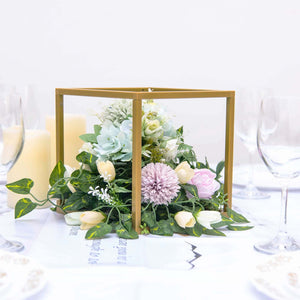 Set of 2 Gold Metal Flower Stands 8" – Square Geometric Frame for Wedding Centerpiece Display