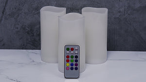 Richland Flameless LED Remote Control Wavy Top Pillar Candle White 3"x3", 3"x6", 3"x9" Set of 3