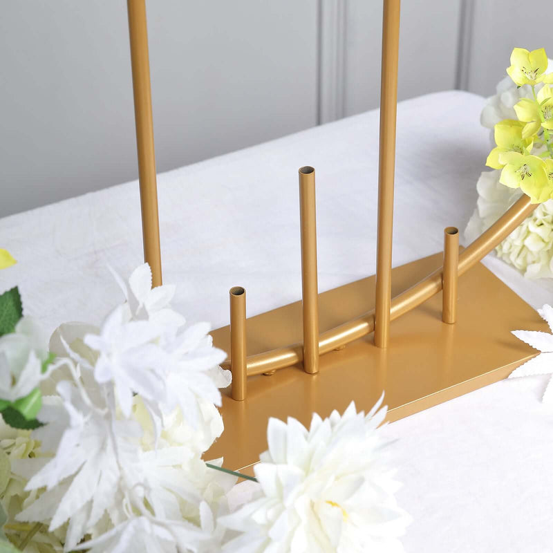 Gold Metal Floral Hoop Centerpiece 24" Round – Self-Standing Wedding Table Arch Frame with Pillars - thumbnail number 3
