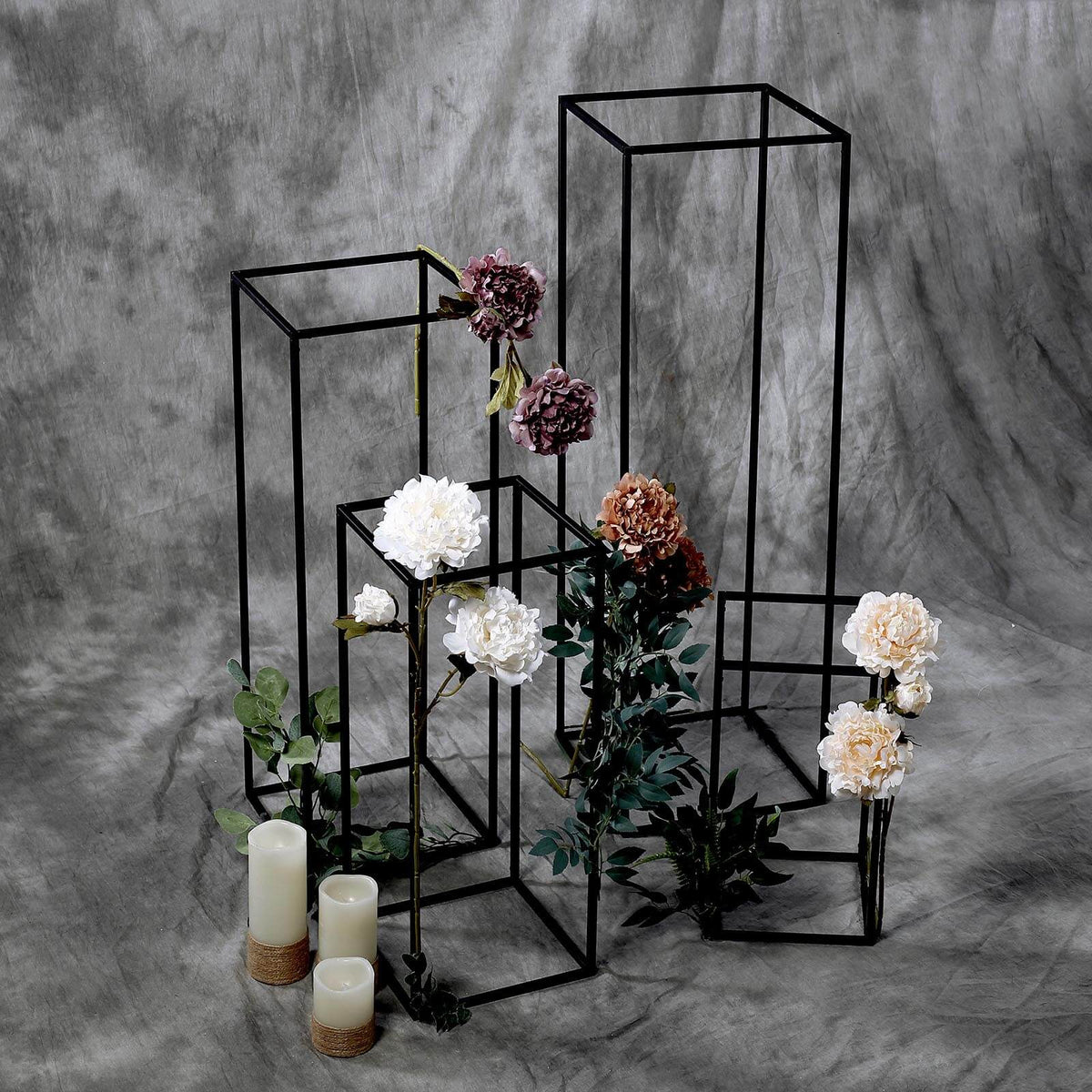 Matte Black Metal Flower Stands Set of 4 – 16", 24", 32", 40" Frames for Wedding Displays