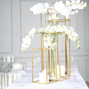 Matte Gold Metal Flower Stands Set of 4 – 16", 24", 32", 40" Frames for Wedding Column Displays - thumbnail number 2