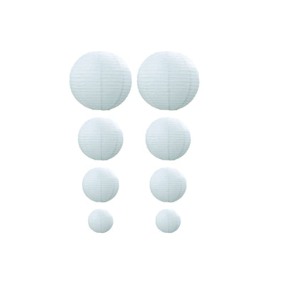 Set of 8 White Hanging Paper Lanterns, Assorted Size Decorative Round Chinese Sky Lanterns - 6",8",10",14"