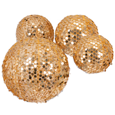 Set of 4 Shimmer Gold Payette Sequin Hanging Lanterns, Large Decorative Round Foldable Fabric Chinese Lantern Lampshades - 12",14",16",20"