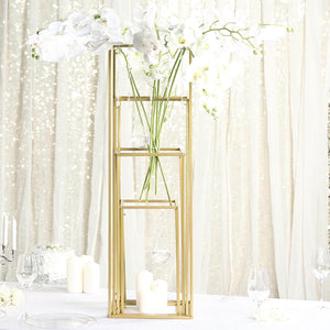 Matte Gold Metal Flower Stands Set of 4 – 16", 24", 32", 40" Frames for Wedding Column Displays