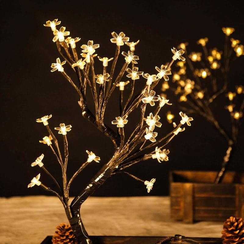 Set of 2 Black Artificial Tree Centerpieces – Cherry Blossom Design with 36 Warm White LED Battery Lights - thumbnail number 3
