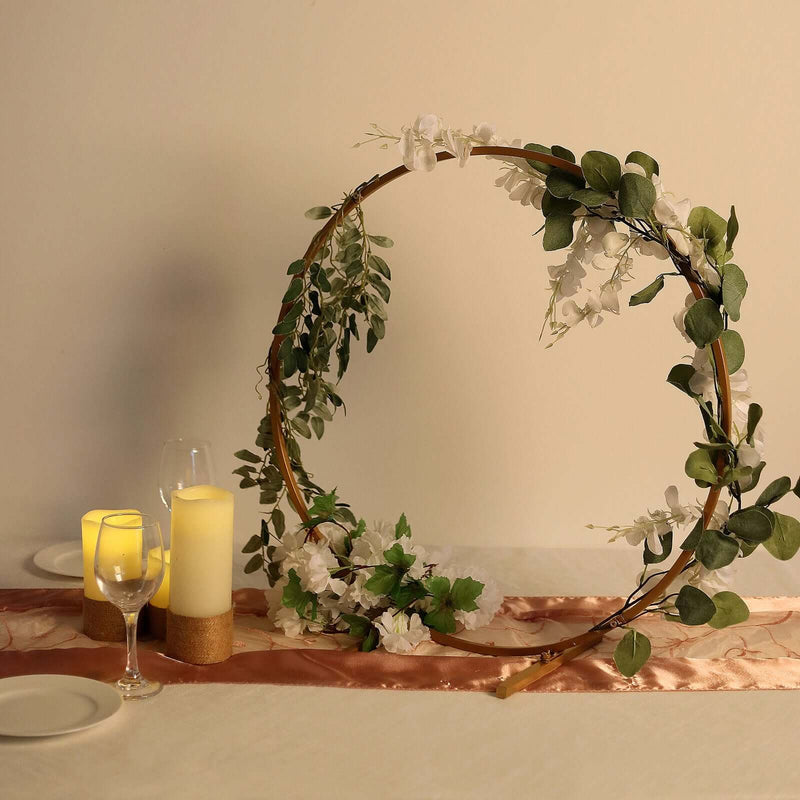 Gold Metal Hoop Wreath Centerpiece 24" – Round Arch Table Display for Weddings and Events - thumbnail number 3