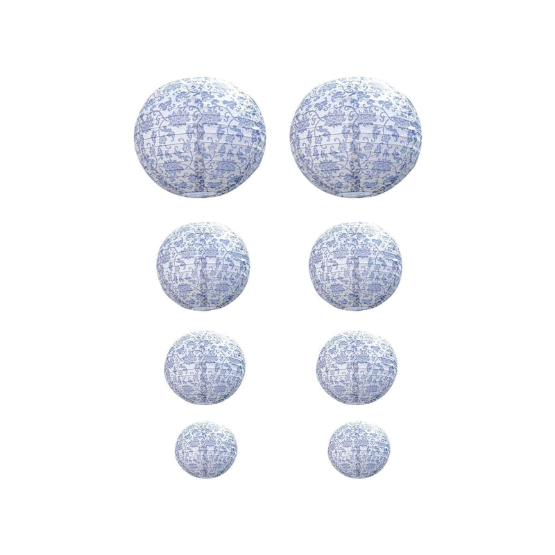 Assorted blue floral paper lanterns on white background - thumbnail number 1