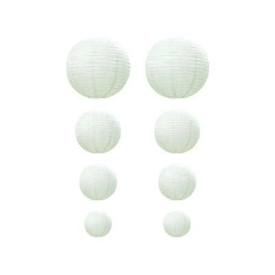 Set of 8 Ivory Hanging Paper Lanterns, Assorted Size Decorative Round Chinese Sky Lanterns - 6",8",10",14"