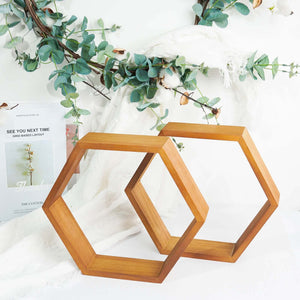 Rustic Wood Hexagon Display 9" – Set of 2 Natural Geometric Terrarium Honeycomb Centerpieces