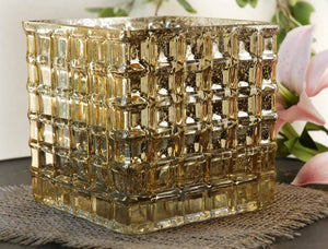 Gold Mercury Glass Cube Vase 6in