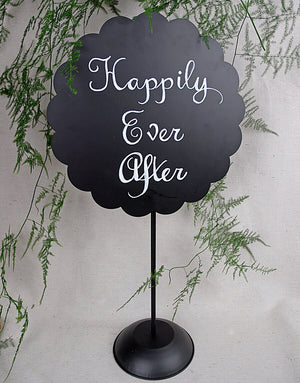 22" Scalloped Round Metal Chalkboard with Stand