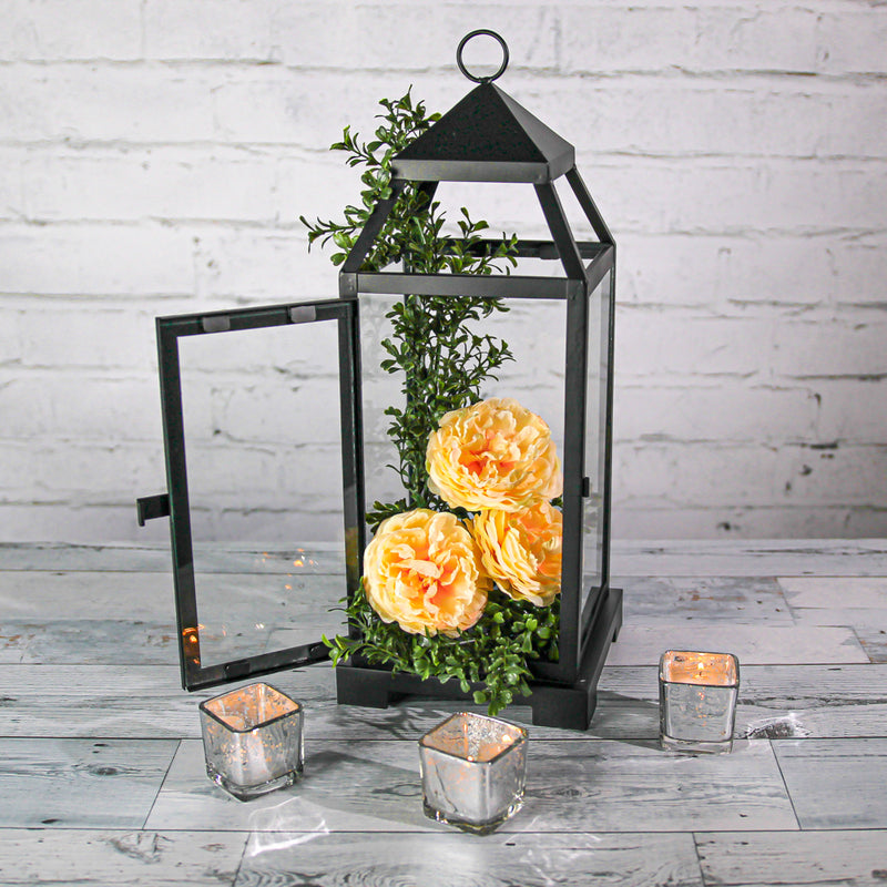 richland black contemporary metal lantern with clear glasses large - thumbnail number 3