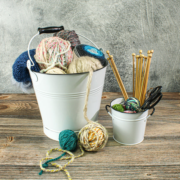 White Enamel Bucket 5x5 with Handles - Save-On-Crafts