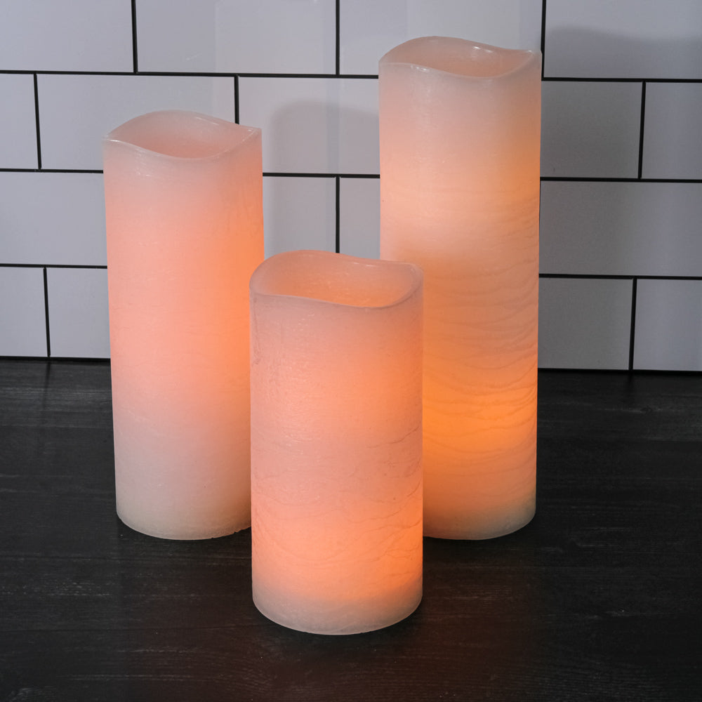 Richland 4" Large LED Pillar Candle with Wavy Top (3 Sizes) - Set of 3