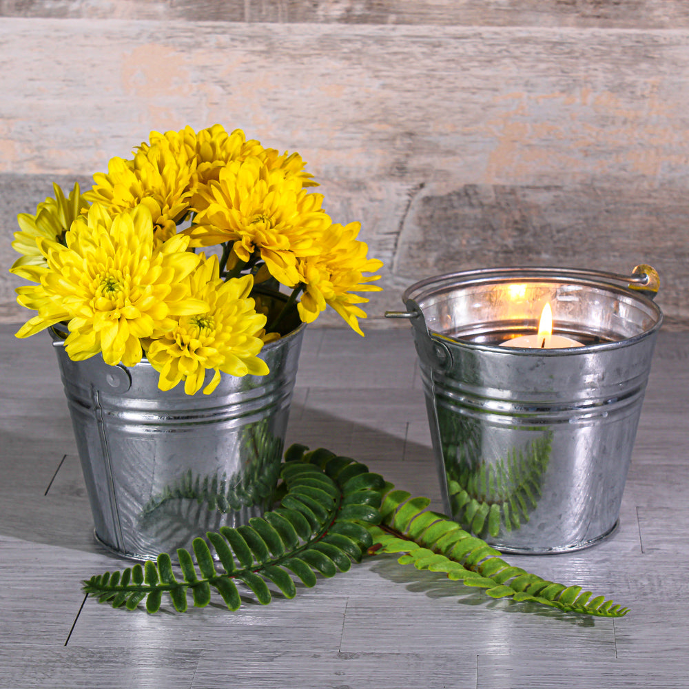 White Metal Bucket 6.5 with 2 Handles - Quick Candles