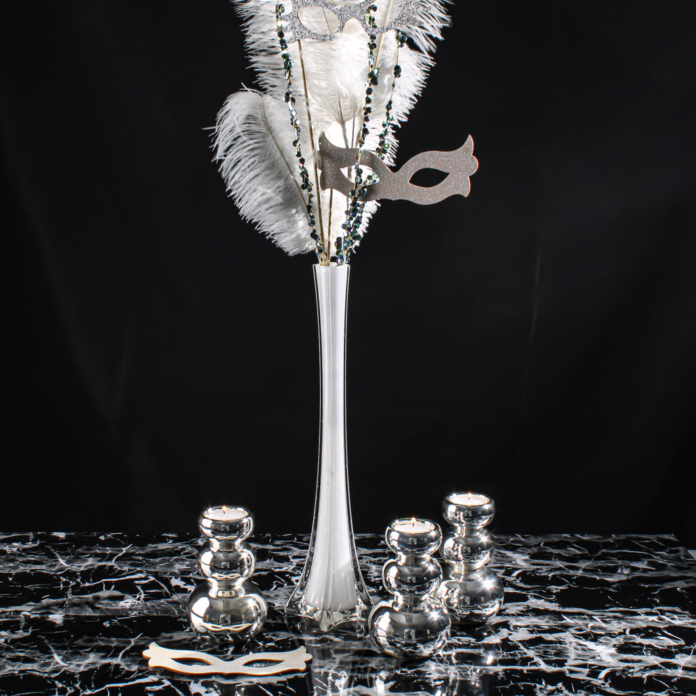 ostrich feathers centerpiece aqua turquoise white black Eiffel tower vase   Ostrich feather centerpieces, Feather centerpieces, Wedding centerpieces