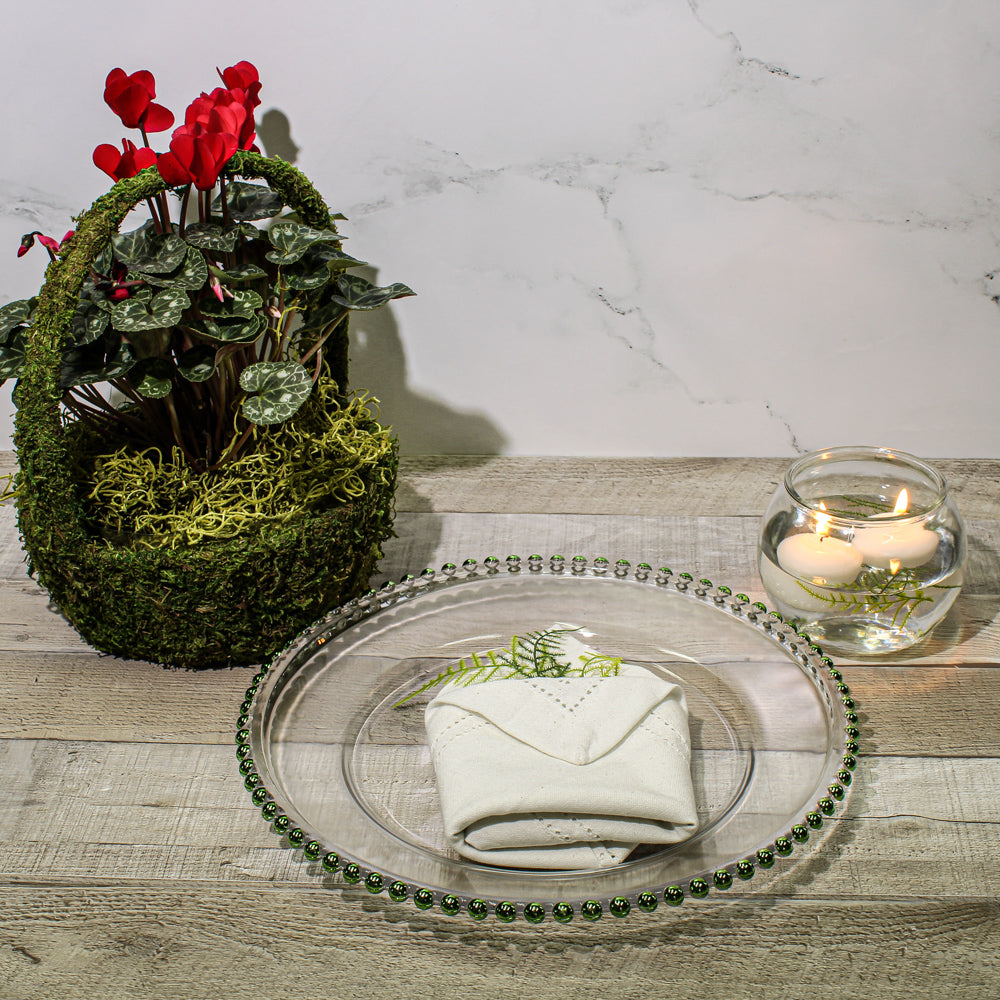 Richland 13" Green Beaded Glass Charger Plate - Quick Candles