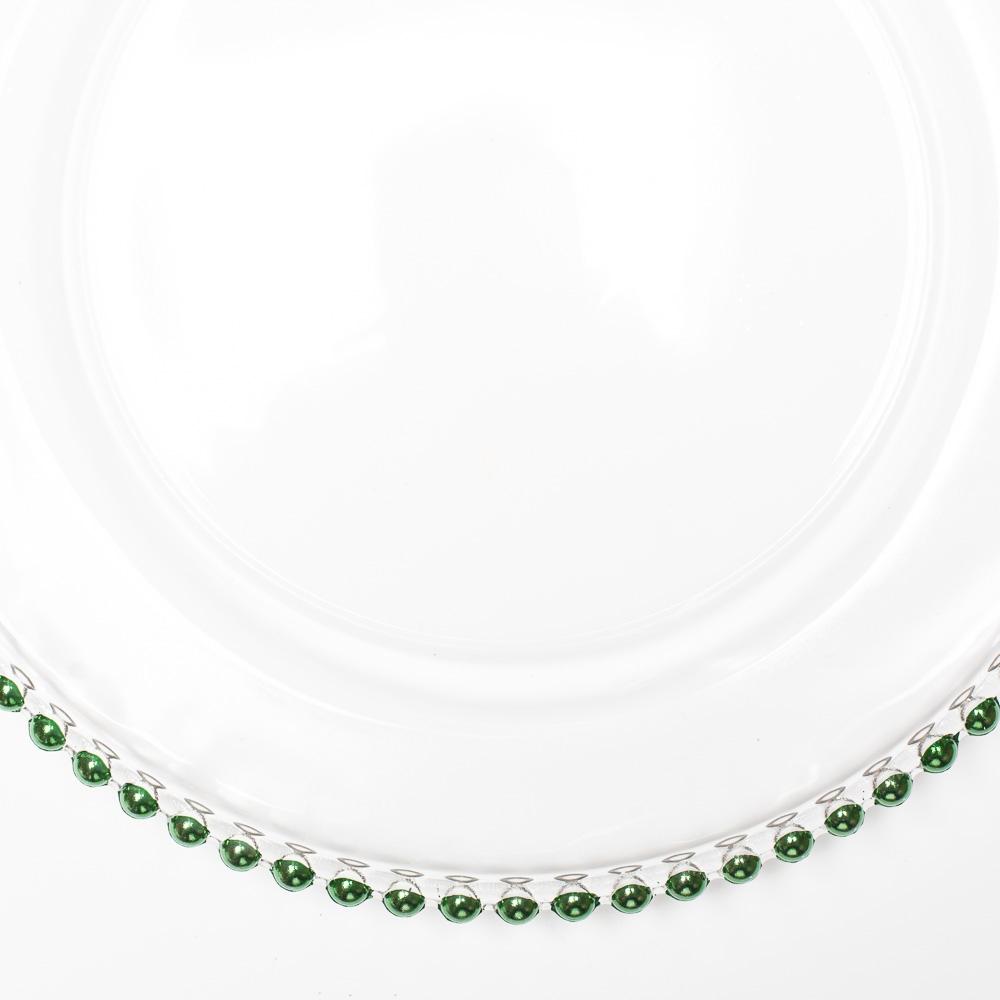 richland 13 green beaded glass charger plate