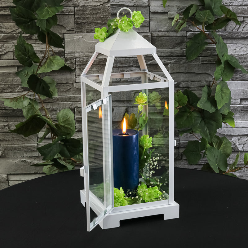 richland white contemporary metal lantern with clear glasses large - thumbnail number 5