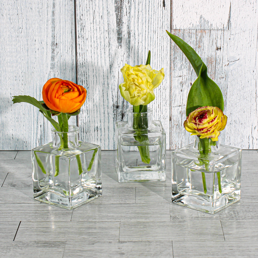 Richland Glass Bud Vase 3 Clear Square Set of 12 - Quick Candles