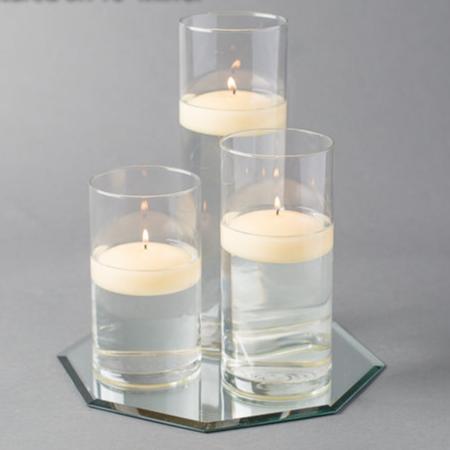 Eastland Octagon Mirror and Cylinder Vase Centerpiece with Richland 3" Floating Candles Set of 48