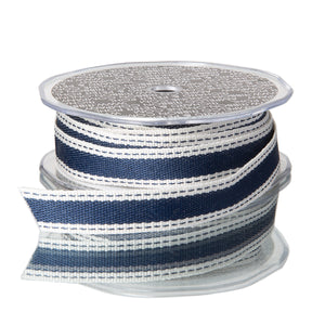 Navy and White Woven Edge Ribbon 5/8" x 10 Yards